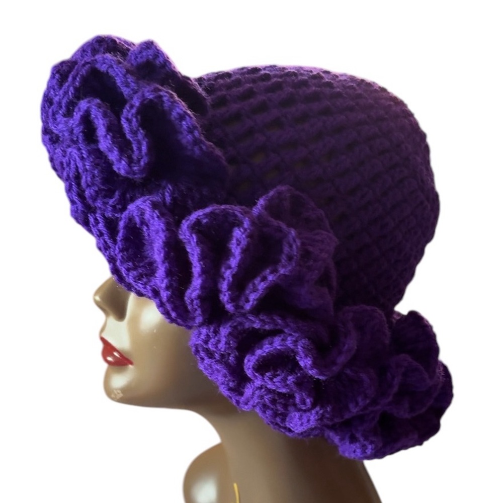 Crochet purple ruffle hat